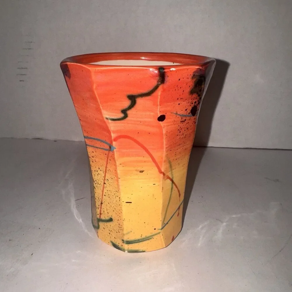 Michael Kifer? Studio Art Pottery Vase & Bowl Signed Abstract Modern Pair Folk